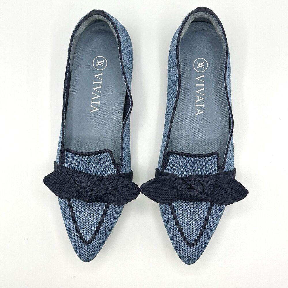 VIVAIA Michelle 2.0 Chic Pointed Toe Bow Loafers Denim Blue Chambray Flats EU 36 - Picture 4 of 10